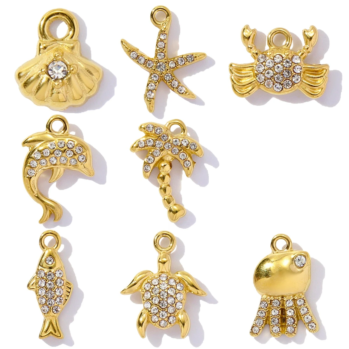 

3Pcs/Lot Stainless Steel Rhineston Charms Shell Fish Turtle Pendants For DIY Making Earring Necklace Jewelry Accessory Wholesale