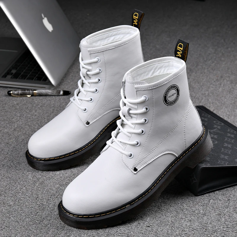 Ankle Boots Men's Soft Leather Thick Sole Genuine Leather Plush Short American Work Attire Boots with Cow Tendon Soles High-end