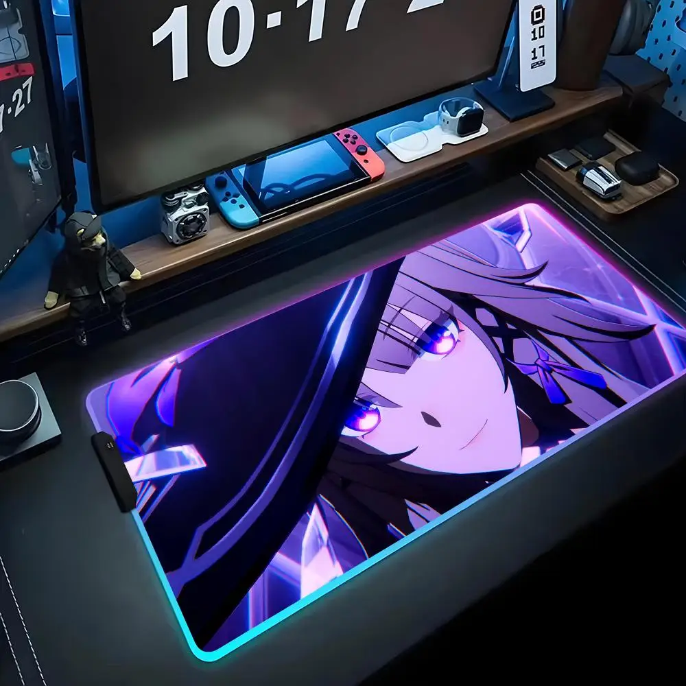 

herta honkai star rail Mouse Pad RGB Gaming Mousepad Big LED Pad PC Desk Mat Luminous Mouse Pad Large Keyboard Mats Table Rug