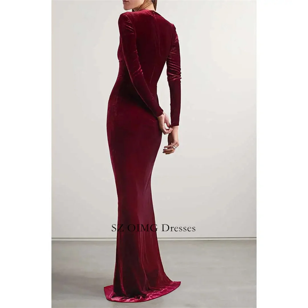 Irregular Neckline Evening Gowns Custom Velvet Handmade Bridesmaid Formal Evening Dress Women’s Prom Wedding Party Dresses