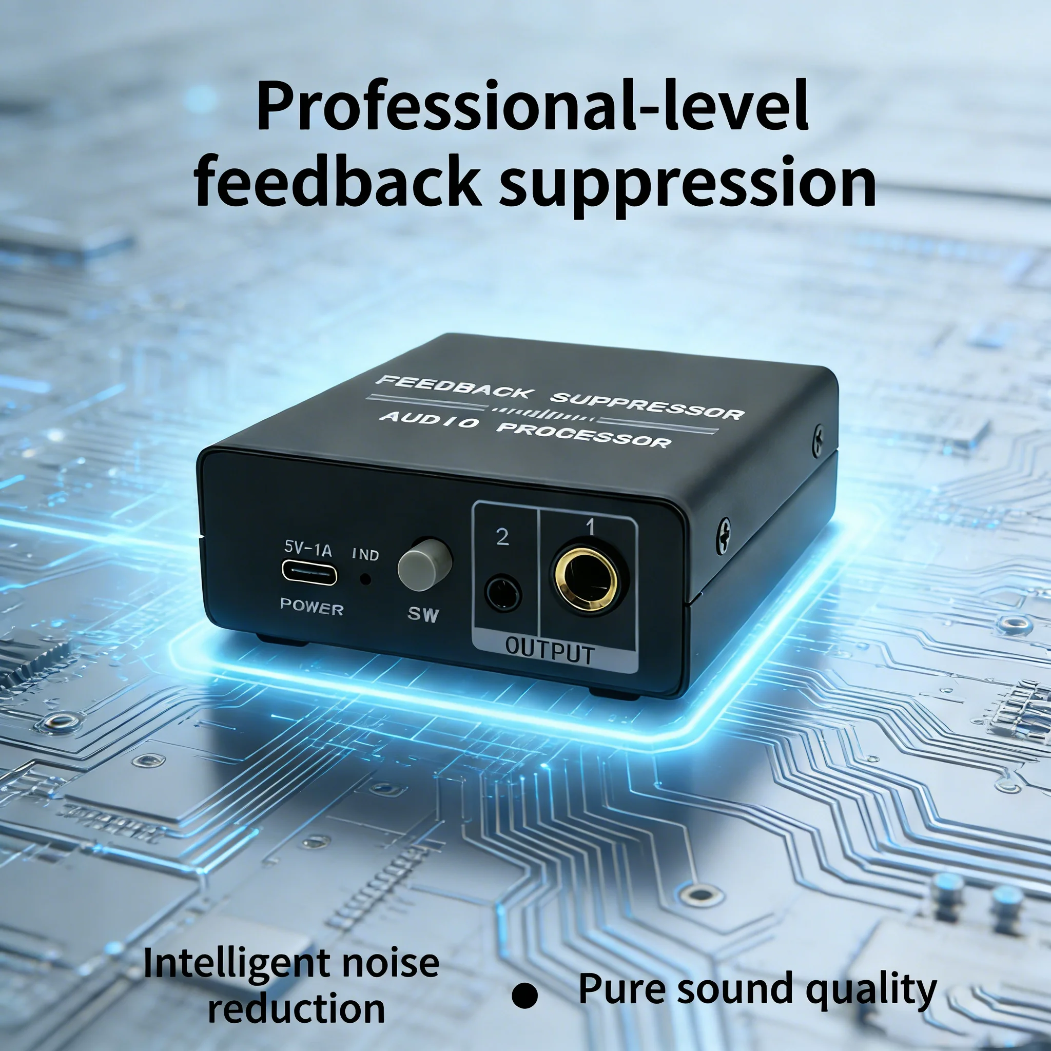 Mini Professional Mic Anti-Howling Feedback Suppressor, Lossless Intelligent Audio Processor for Cross-Border Use