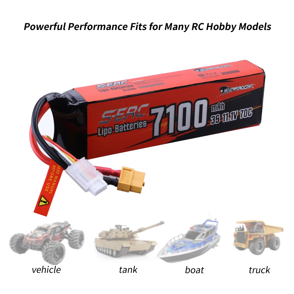 SUNPADOW 3S Lipo Battery 11.1V XT60 Plug 7100mAh 70C Soft Pack for RC Car Plane DJI Truck Tank Buggy Boat Racing Models