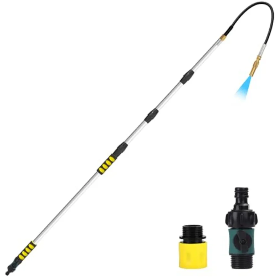 

20-футовый телескопический инструмент для очистки водосточных желобов с насадкой для садового шланга и гибким распылителем