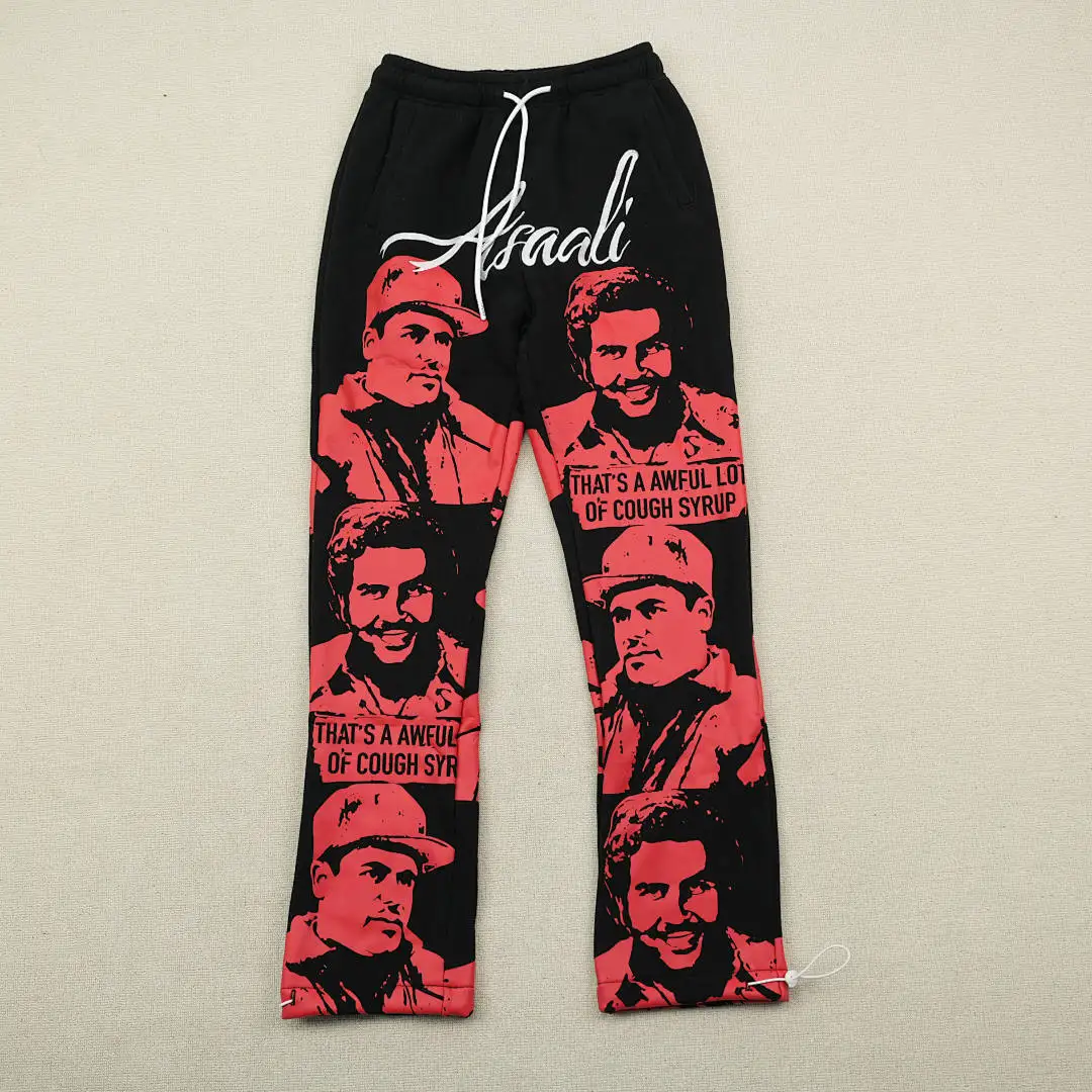 

Red Printed Casual Long Pants Straight Leg Character Head Portrait Design Comfortable Loose Fit Men's Faion Spring Season