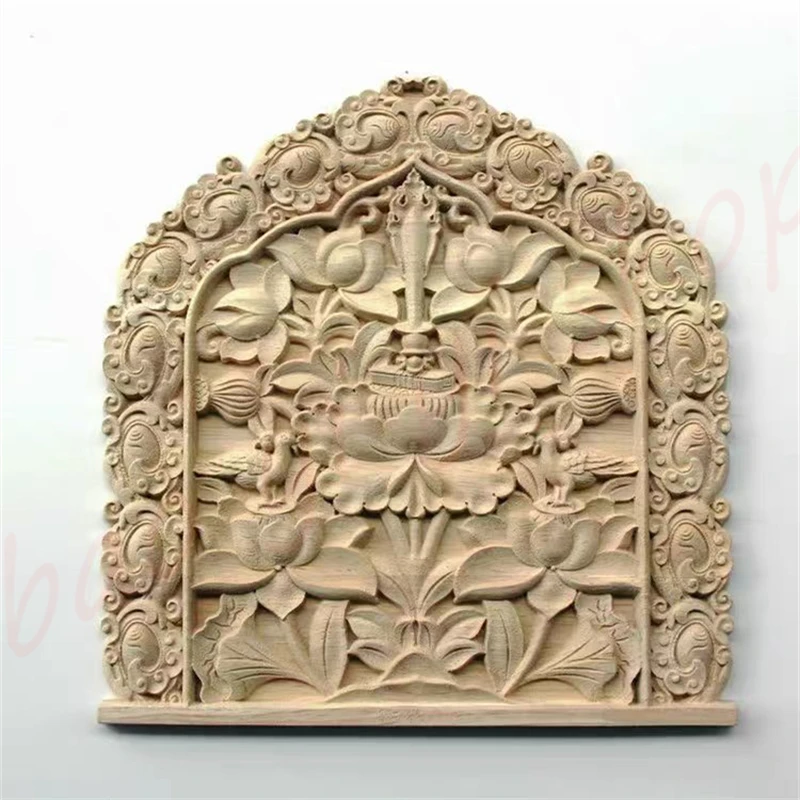 

Tibetan solid wood carved patch, lotus wood carving, background wall, home decoration