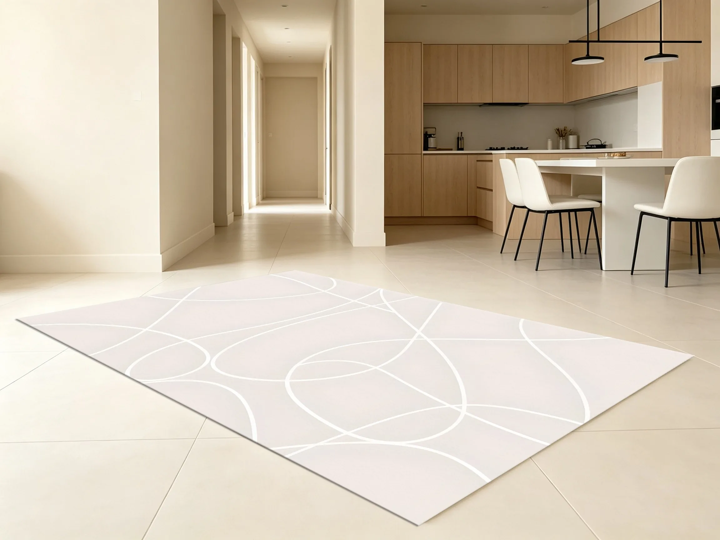 Velvet Rug Creamy White Abstract Irregular Line Wabi Sabi Style for Living Room Bedroom Home Decor