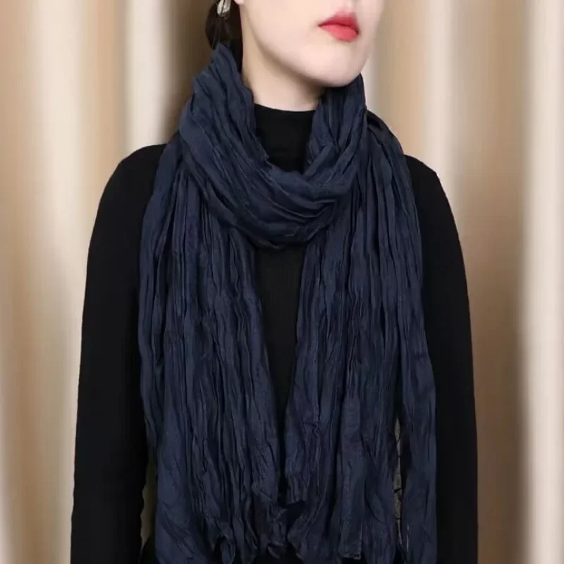 

Spring and Autumn New Silk Scarf Women's Versatile Solid Color Shawl Dual Use Long Beach Cotton and Linen Thin Texture