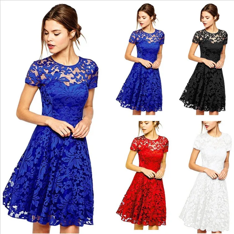 

Summer Style Fashion Crew-neck Short-sleeved Lace Dress
