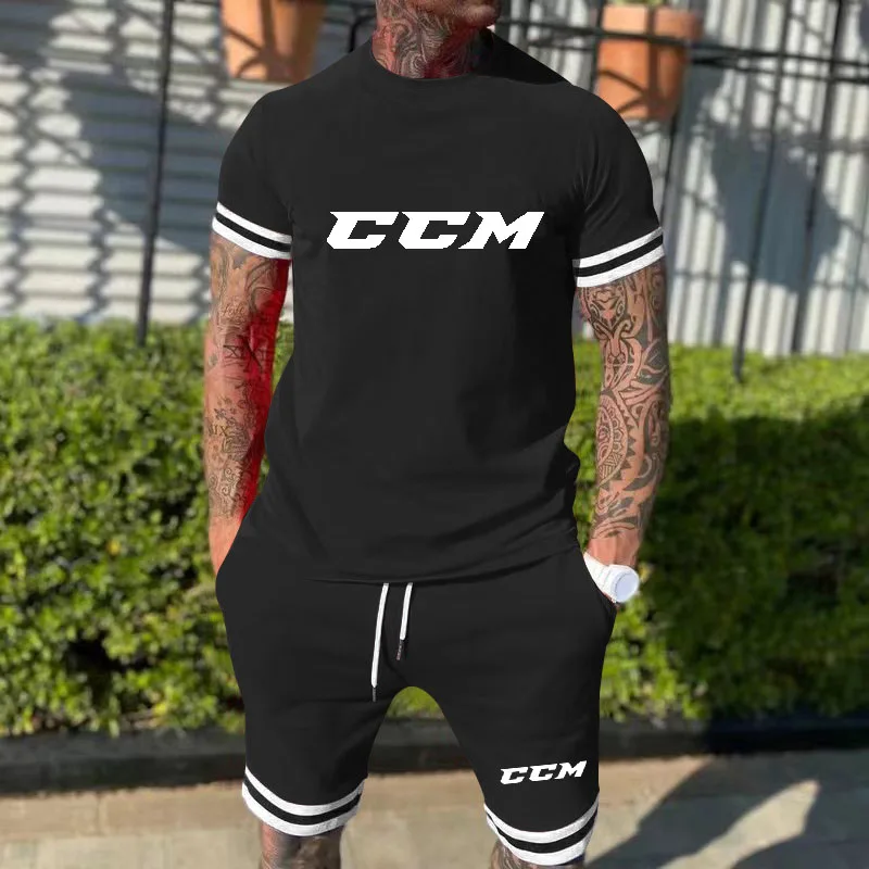 Summer comfortable cotton T-shirt set (T-shirt + shorts) CCM printing Brand business men's short sleeve suit Resort men's wear