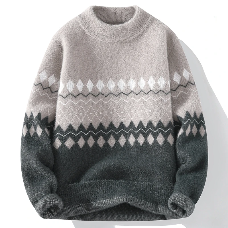 Pull de haute qualité tendance de la mode pour hommes, automne, hiver, nouveau style décontracté confortable pulls chauds hommes diamant motif
