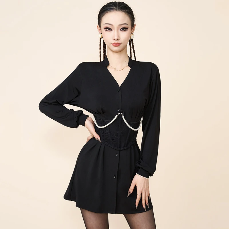 

2023 New Latin Dance Dress For Women Loose Black Shirts Practice Clothes Chacha Rumba Tango Dress Latin Dance Costumes DQS12128