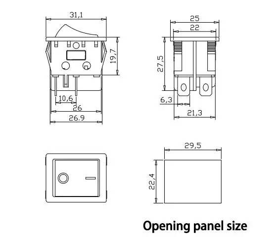 1PCS rocker switch KCD4 4PIN 6PIN 2 / 3 position ON-OFF Mini with light cat-eye 220V LED rocker switch button 16A 30A 250VAC 20A