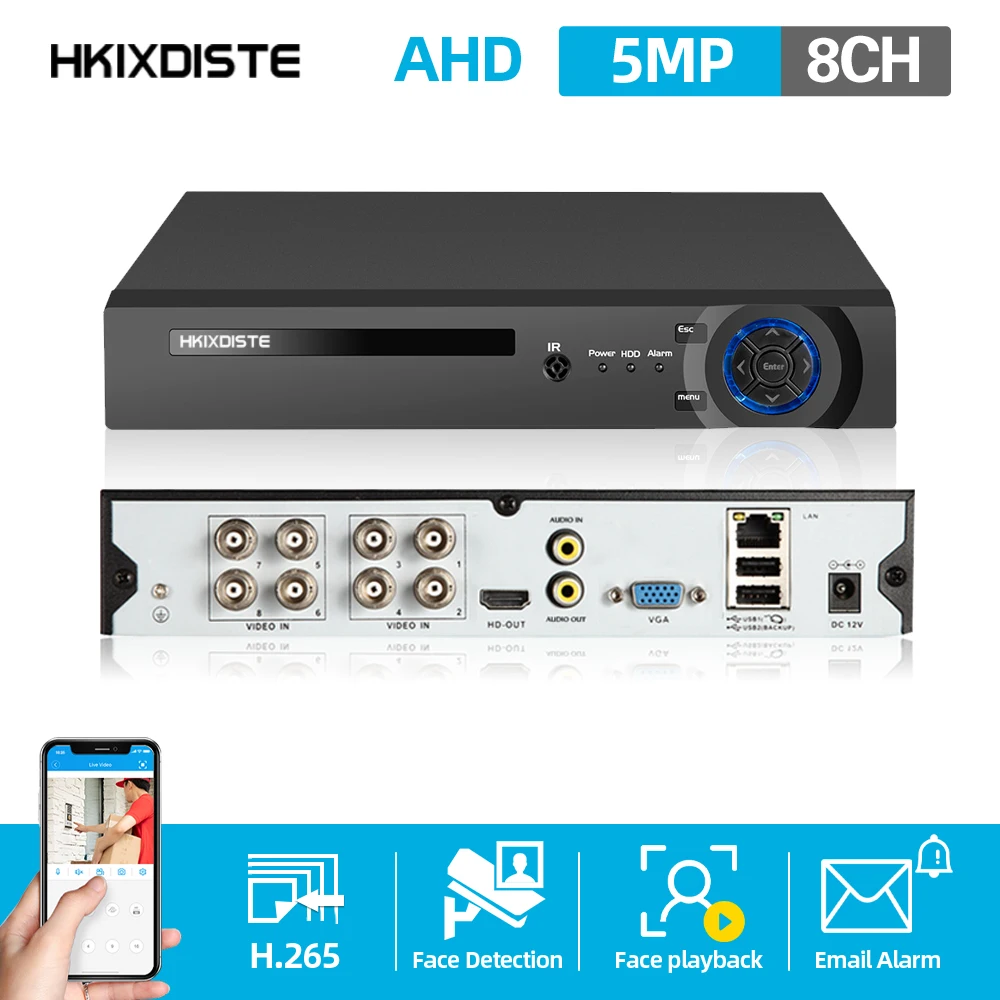 

8 Channel CCTV DVR Recorder 5MP 6 In 1 Hybrid Digital Surveillance Video Recorder H.265 XMEYE NVR 8CH AHD Security System 8CH