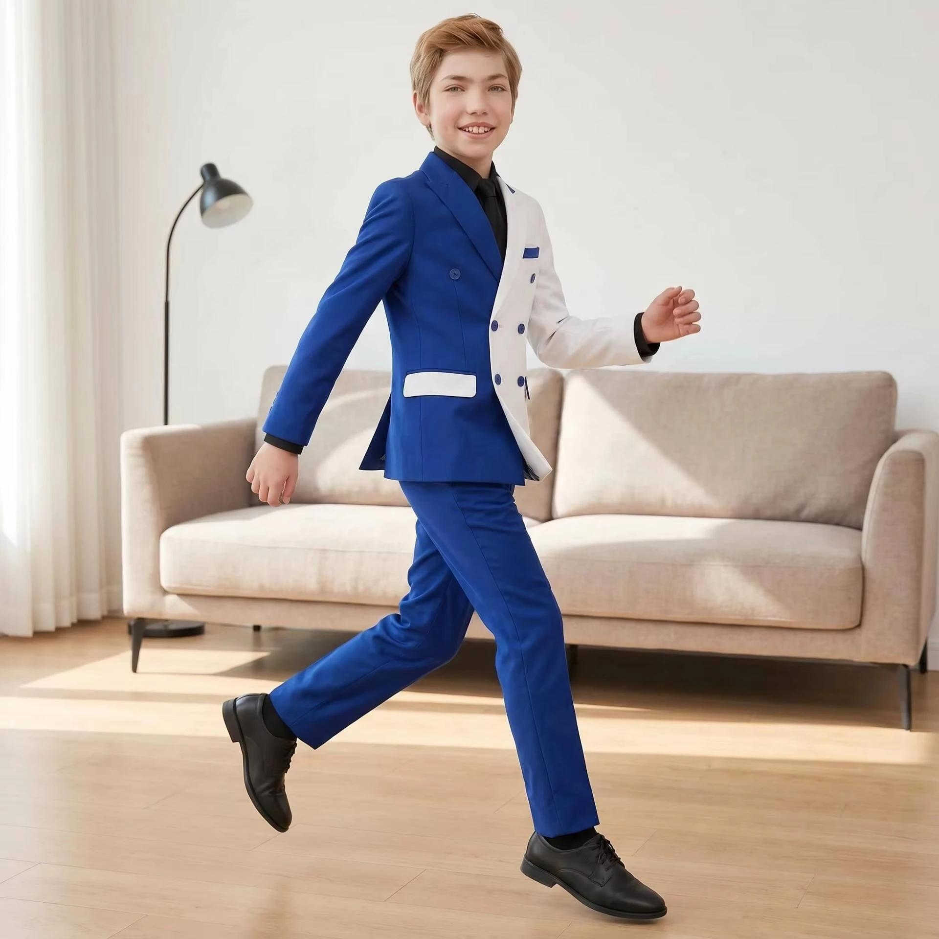 Boys Suit 2 Pieces White And Royal blue Set Fashion Party Wedding Tuxedo 2-16 Yeard Old Kids Blazer Double Breasted Clothes