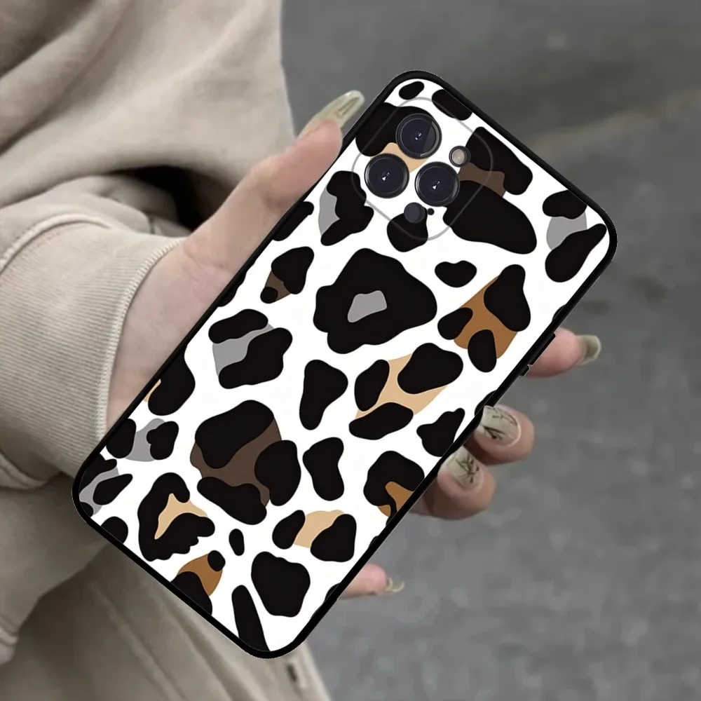 B-Black L-Leopard Print  Phone Case For iPhone 16 15 14 13 12 Mini 11 Pro XS Max X XR SE 6 7 8 Plus Soft Silicone Cover