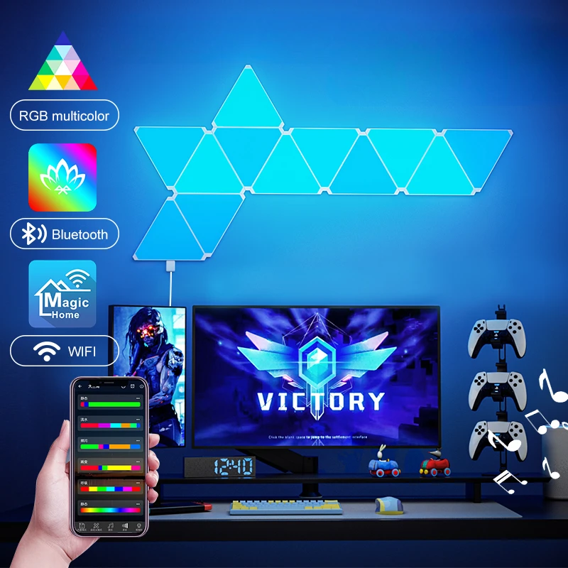 

LED Triangle Wall Light RGB WIFI/BT APP Bluetooth Light DIY Wall Lamp Pickup Rhythm Background Light Room Quantum Night Light