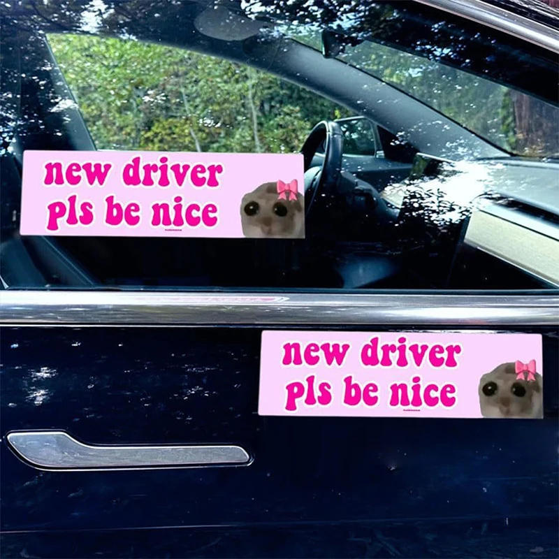 New Sad Cat Bestie Driver Please Be Nice Sticker Funny Meme StickerSelf Adhesive Learner Driver Sticker Car Accessories 1/10pcs