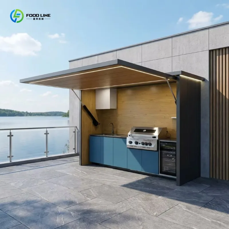 Customized eco-friendly stainless steel outdoor kitchen cabinet modular waterproof unit with integrated barbecue grill