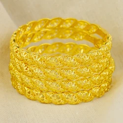 Dubai Women's Flower Gold Plated Indian African Hard Bracelet Charming Wedding Ethiopia Arab Handmade Jewelry Luxury