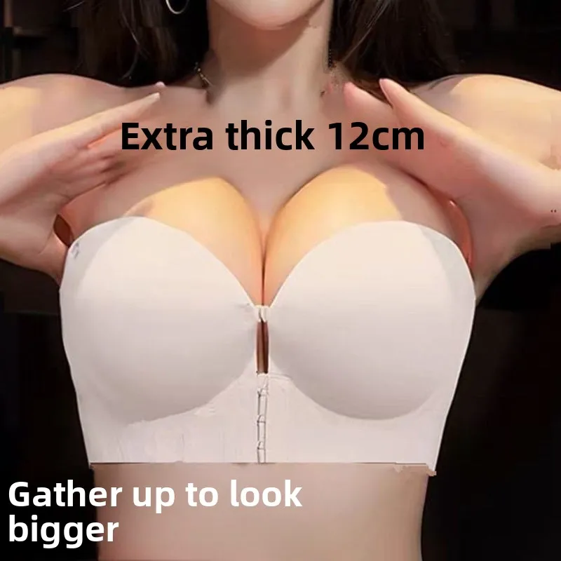 

A Cup Bras for Small Breasts Push Up Strapless Bra - Thickened Lace Underwire Non Slip Back Closure Sexy Wedding Lingerie