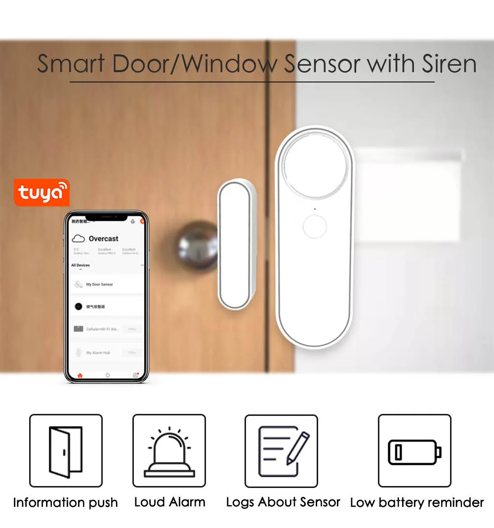 TY-DWC-3 Tuya Wifi Door Magnetic Field Alarm Door and Window Intelligent Anti-Theft Mobile App Remote Notification