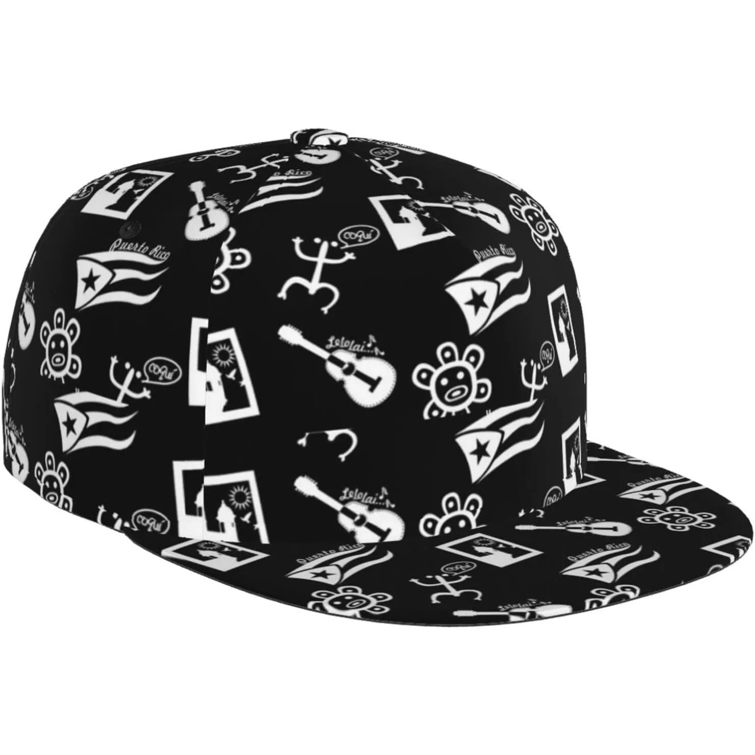 Folk Art Flag Monochrome Snapback Cap Unisex Puerto Rican Flag Baseball Cap for Men Women Adjustable Snapback cap