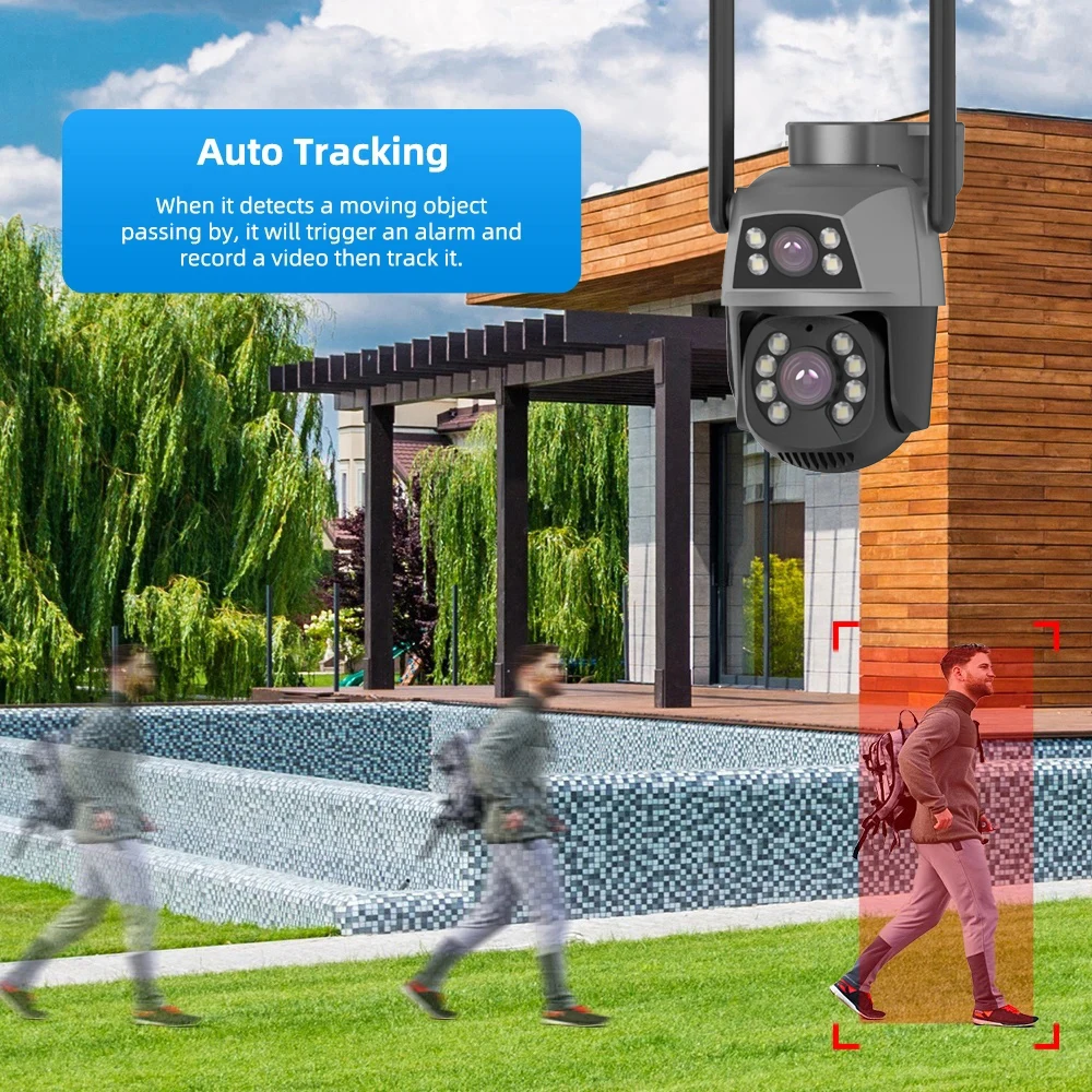 4K 8MP PTZ WIFI Camera Dual Lens Dual Screen 4X Digital Zoom IP Camera Auto Tracking Outdoor Home CCTV Surveillance Camhipro