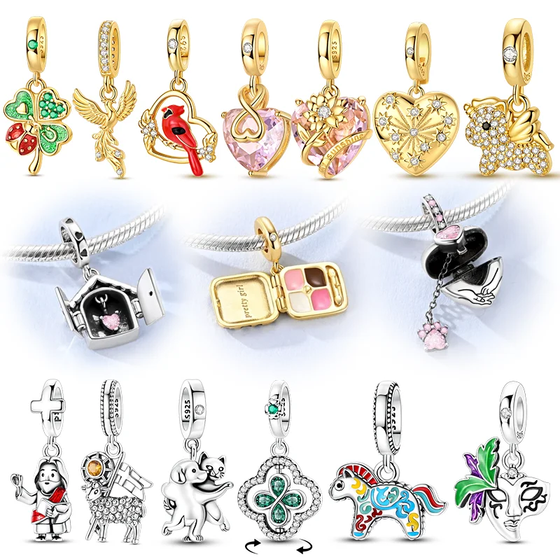 925 Sterling Silver Charms Beads Sparking Sheep Horse Bird Mask Pendants Fit Original Bracelet Necklace Women Jewelry Gift