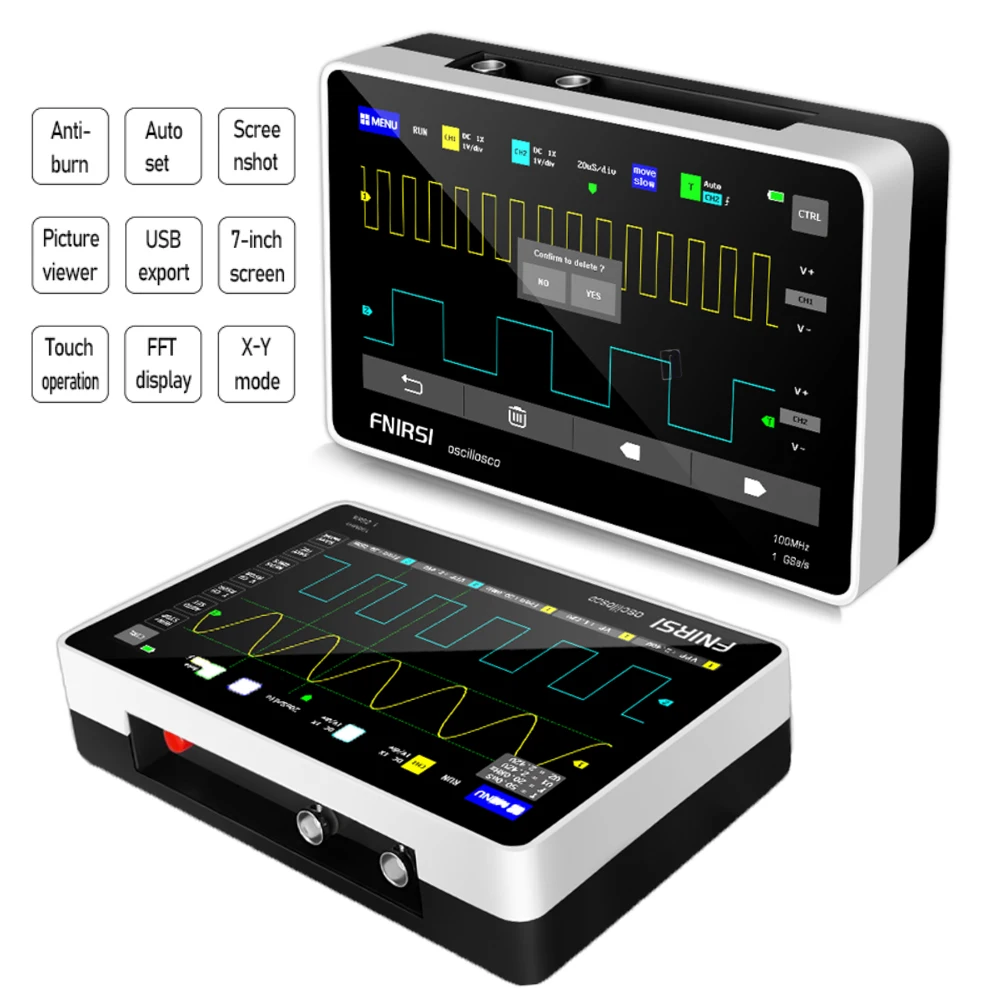 FNIRSI-Oscilloscope à tablette numérique portable, 1013D, 7 pouces, canal touristique, bande passante 100m, taux d\'échantillonnage 1GS, mini tablette