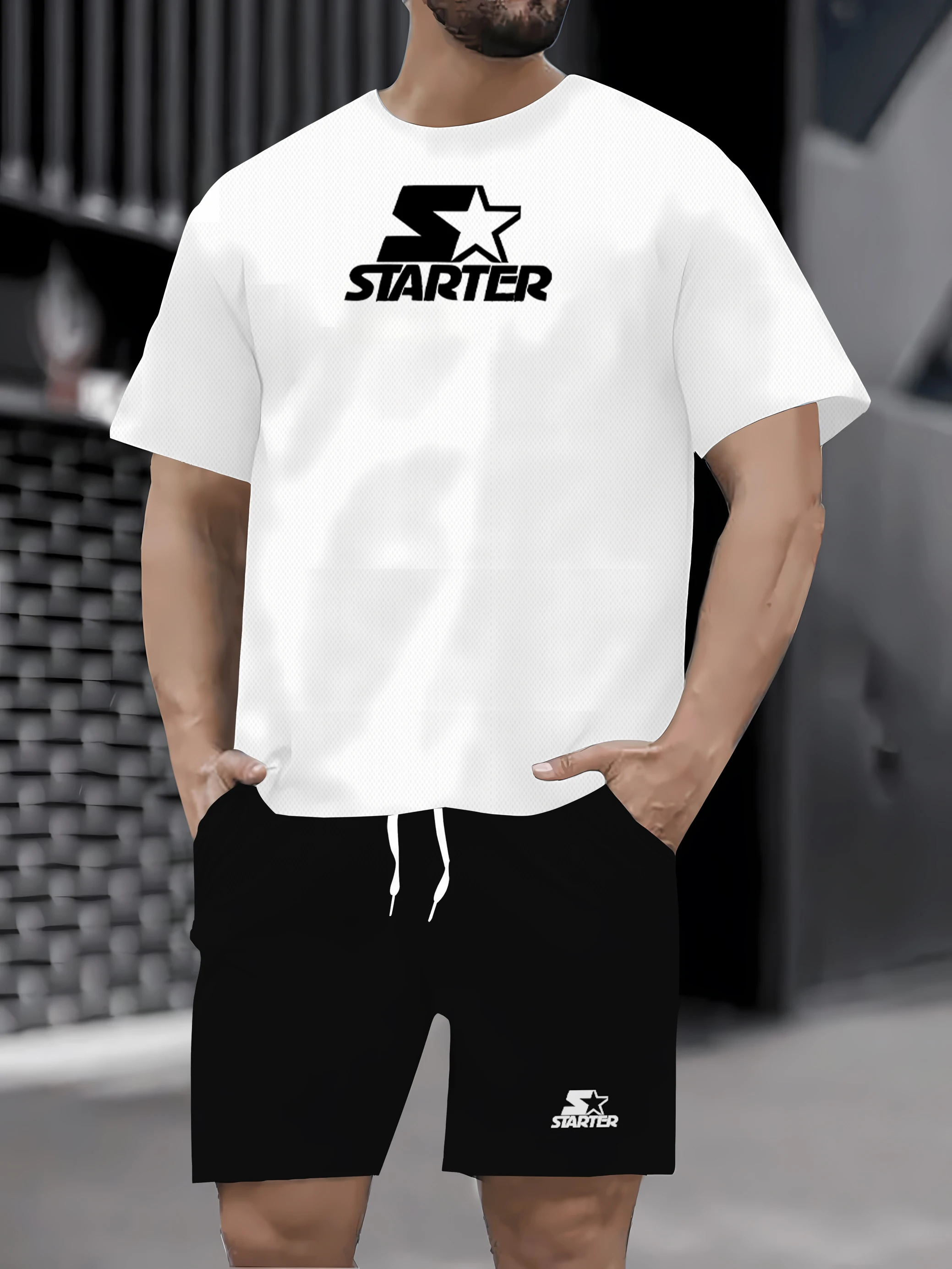 

Moda verão na moda casual esportes conjunto de duas peças juventude masculina manga curta camiseta + shorts conjunto carta impre