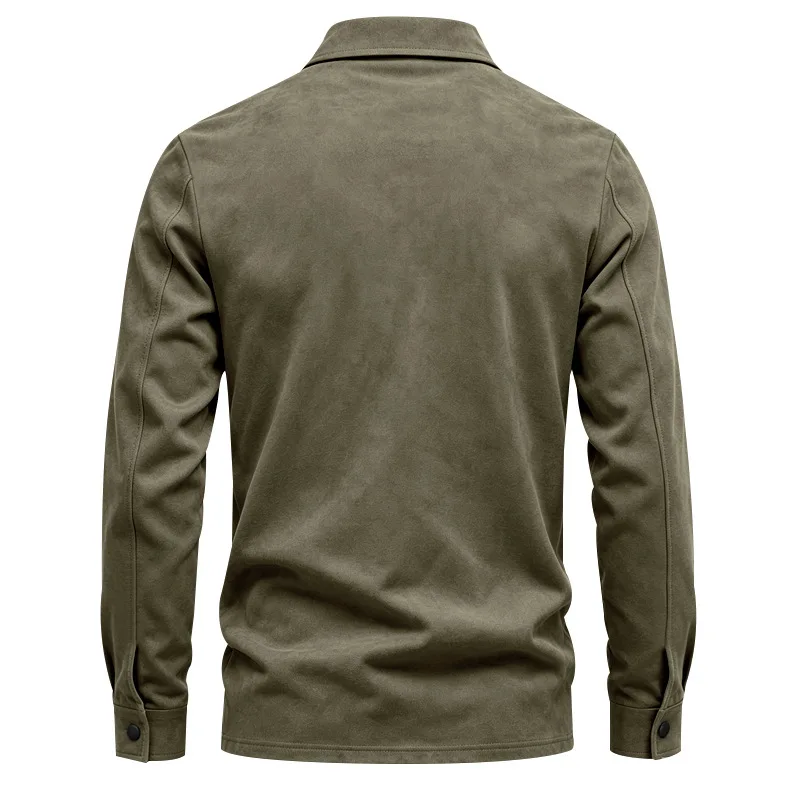 Herren-Wildlederhemdjacke, Air-Layer-Strickjacke mit Revers und Doppeltaschen, Langarmjacke – Detail 21