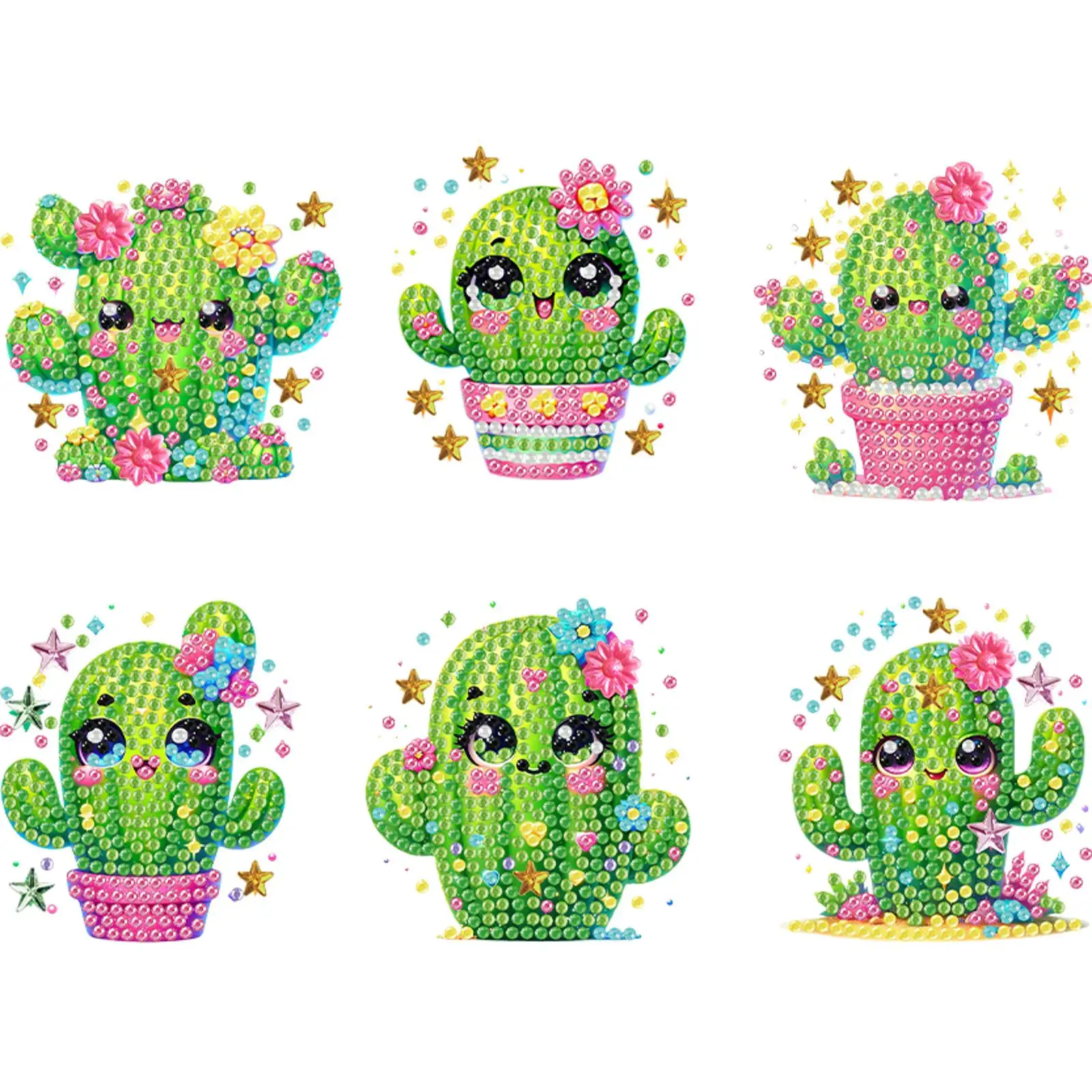 

6Pcs Acrylic Cactus DIY Diamond Painting Fridge Stickers for Home Decor