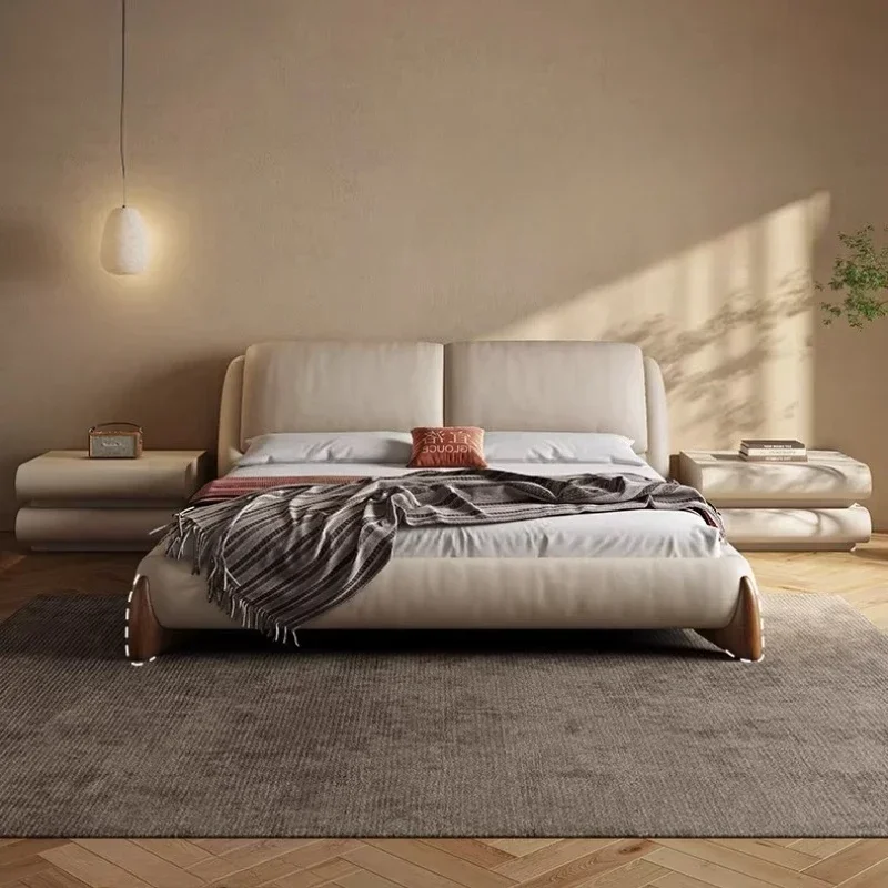 Modern High End Luxury Bedroom Beds Minimalist Letto Matrimoniale Furniture King Size Genuine Leather Double Bed 180x200cm