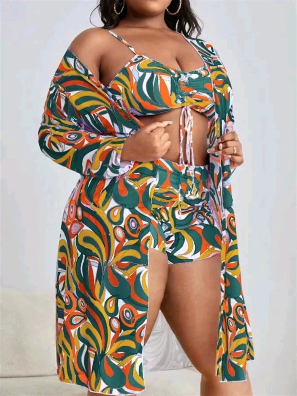 Women's Sexy Floral Swimsuit, Holiday Bikini, Leisure Beach Bikini, 3-Piece Set, Plus Size, New