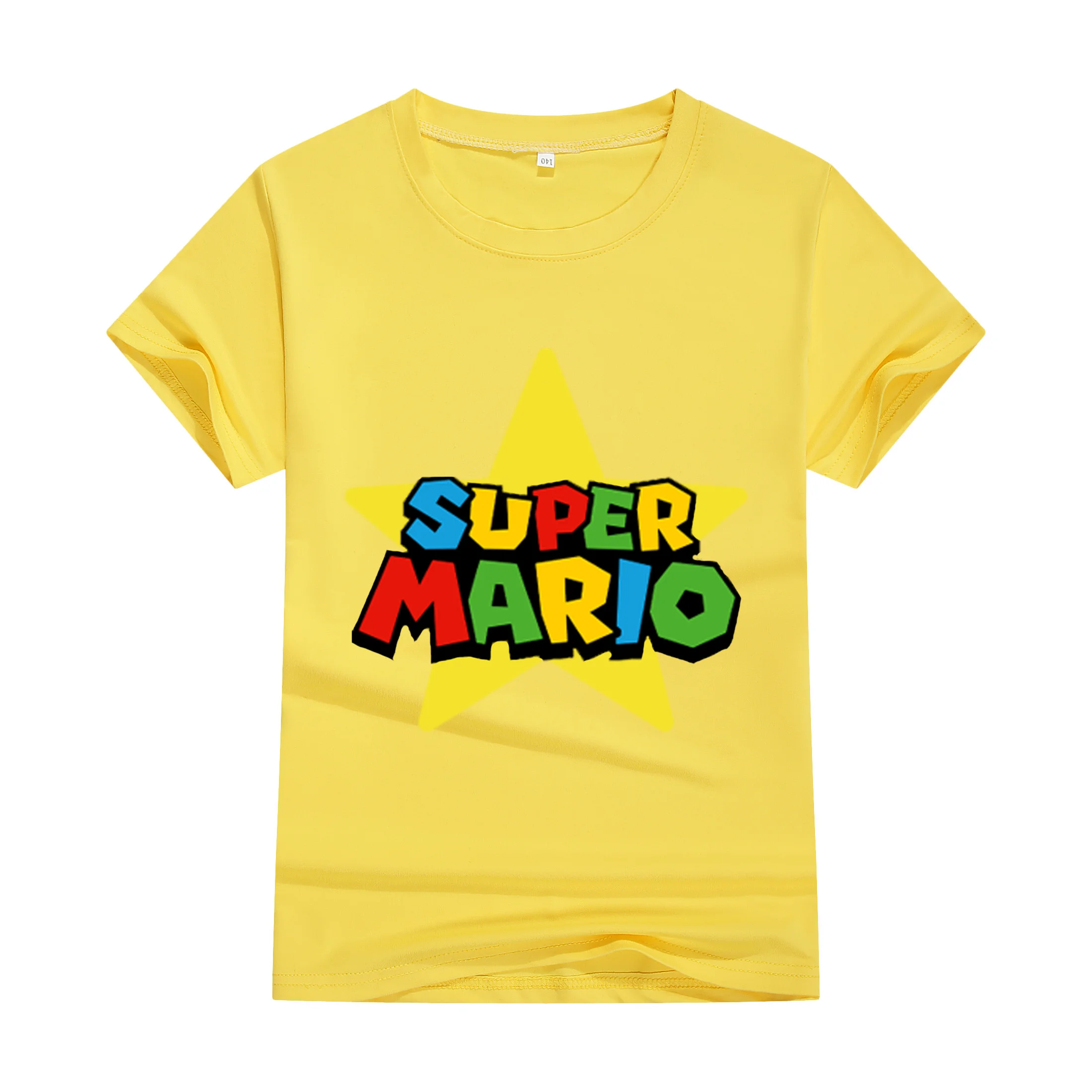 الصيف الكرتون سوبر ماريو الخوخ الأميرة المطبوعة جولة الرقبة تي شيرت الأساسية قصيرة الأكمام لطيف مضحك الأسرة اللباس الأطفال هدية