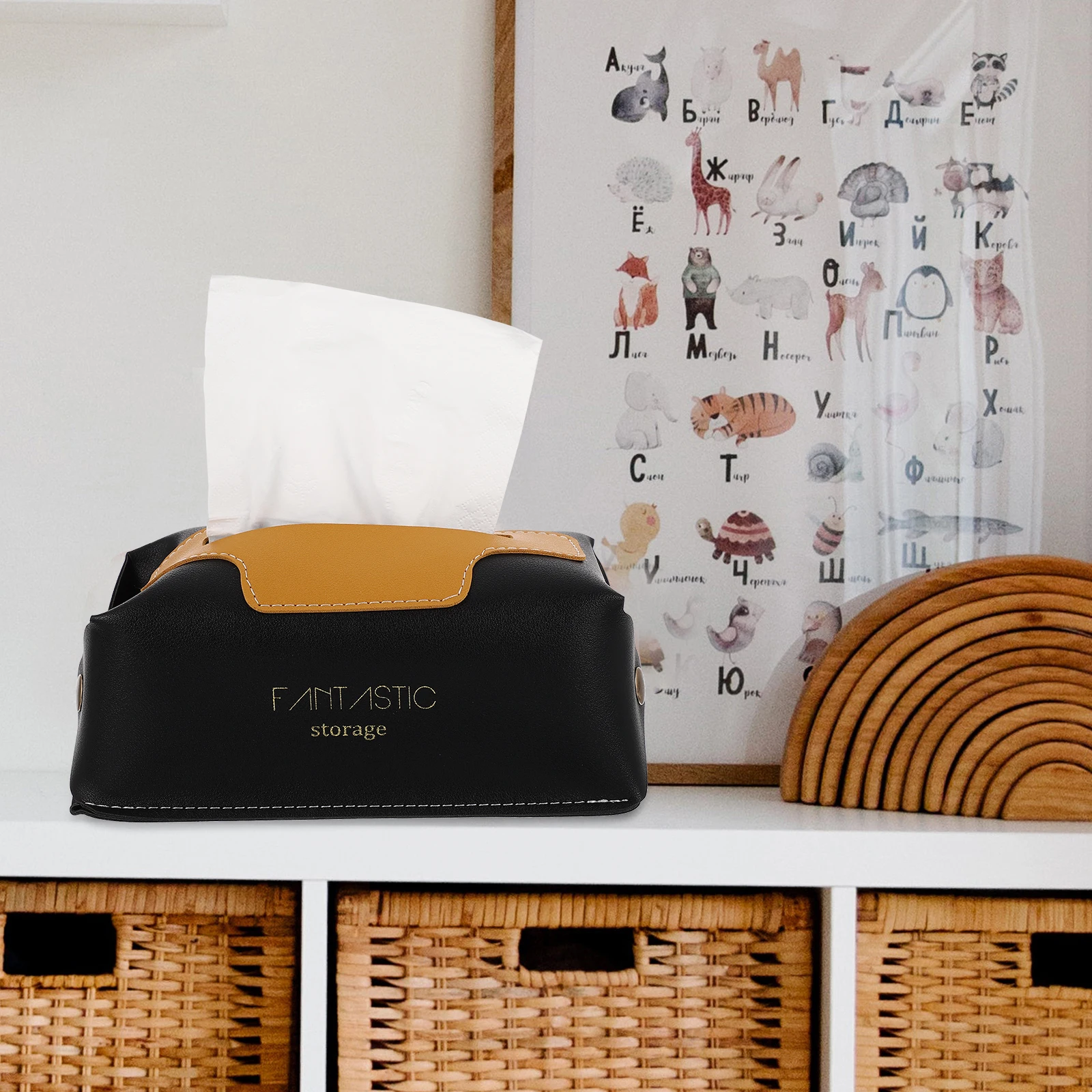 

Car Tissue Holder Fashionable PU Refillable Multiroom Use Napkin Organizer Tabletop Decorative Case for Living Room