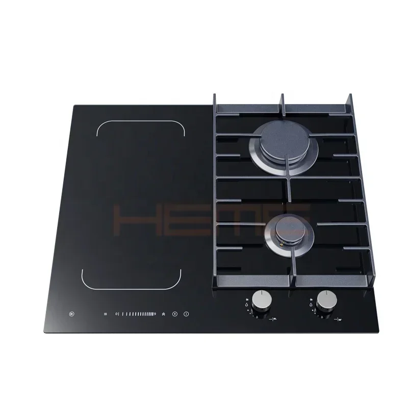 

Made In China New Style Kitchen Appliances Built in Mixed Gas and Electric Hob Black Glass Panel 4 Burners Combined Stove