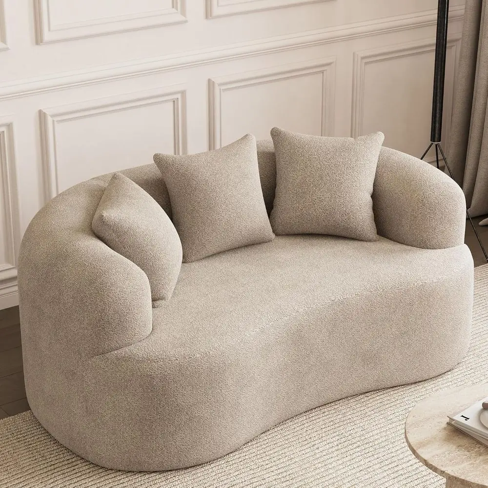

Luxury Deep Plush Oversized Curved Loveseat Sofa for Living Room, Bedroom, or Small Spaces, Light Brown, No Assembly