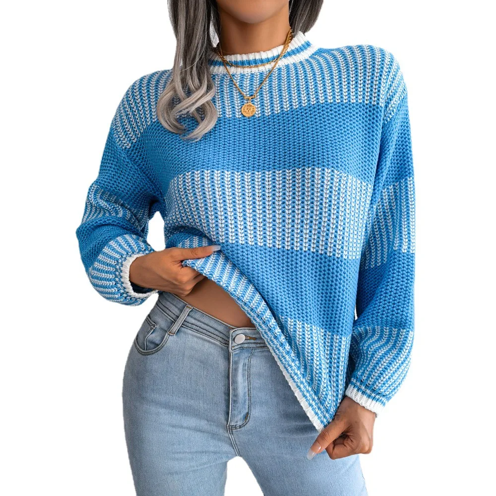 

2025 Autumn Winter Women's Sweater Tops Sweaters Women Female Casual Color Block Striped Long Sleeve Knitted Sweater Christmas