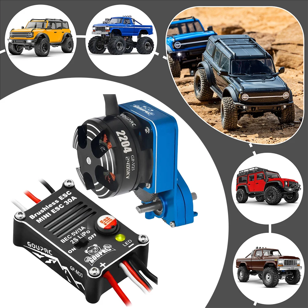 

2204 2400KV Brushless Outrunner Motor W/ Transmission and 30A Brushless ESC for SCX24 RC Crawler Axial 1/24 RC Car Truck