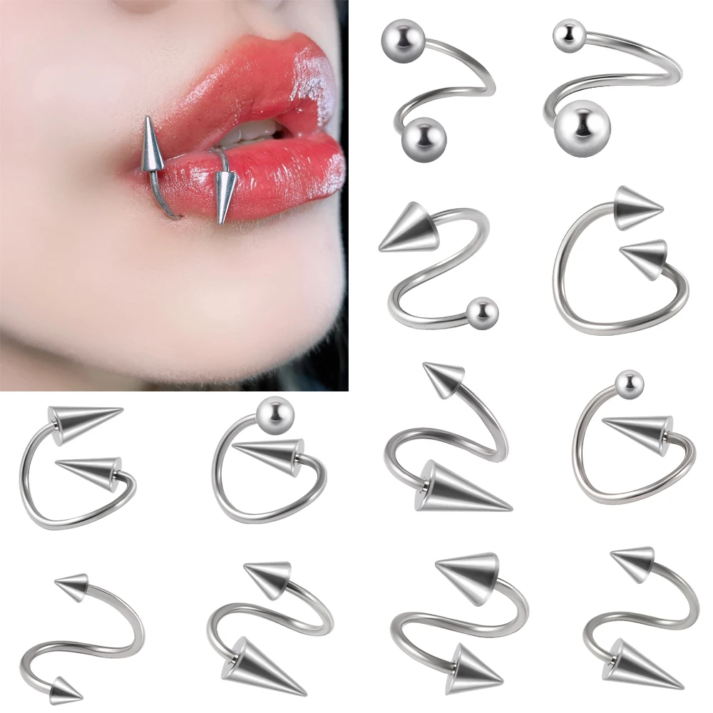 1PC 361L Surgical Steel Spiral Spiral Twisted Lip Ring Labret Ring Piercing Punk Spike Nose Ring Eyebrow Tongue Piercing Jewelry