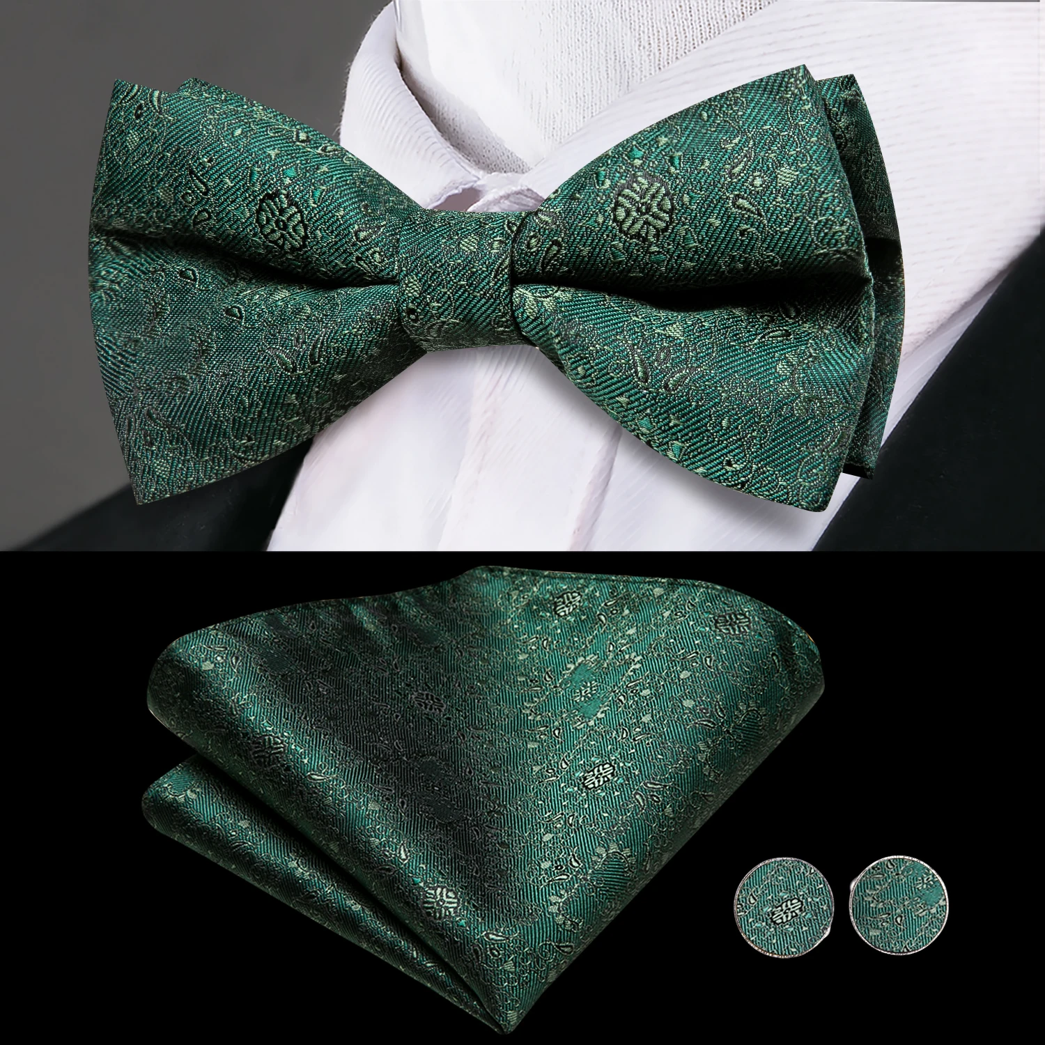 Hi-Tie Luxury Designer Solid Green Cummerbund Bow tie Set Formal Tuxedo Corset Elastic Belt for Men Wedding Cummerbunds