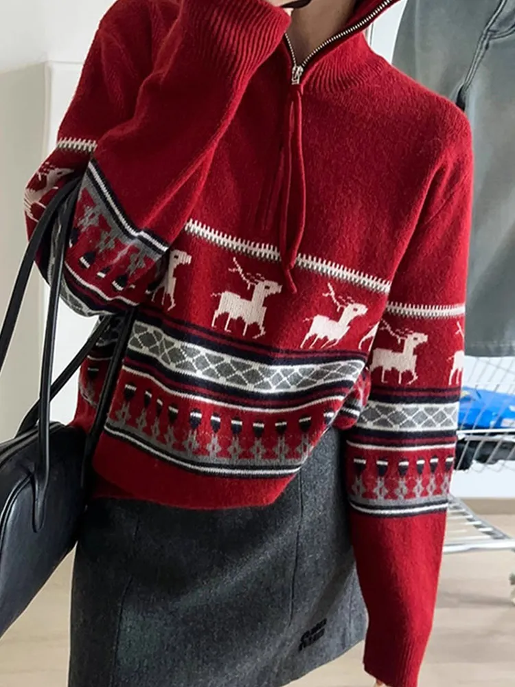 

Ele f Zipper Long Sve Knitted Sweater Women's Loose Fit Faionable Color Blo Turtlene Knitwear Euro Design