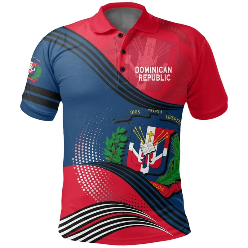 3D Printed Dominican Republic Flag Map Polo Shirt For Men National Emblem Tees Summer Fashion Lapel T-Shirts Short Sleeve Tops