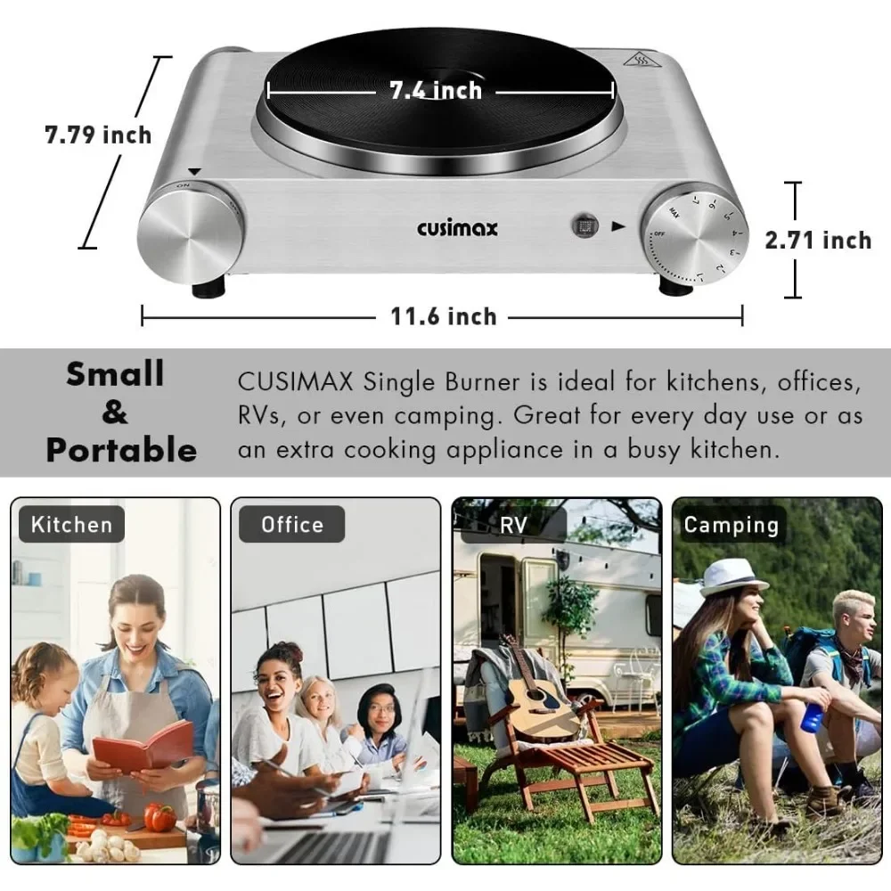 موقد كهربائي بشعلة واحدة للطبخ مع تسخين في ثوانٍ، تحكم في درجة الحرارة قابل للتعديل، فضي من الفولاذ المقاوم للصدأ