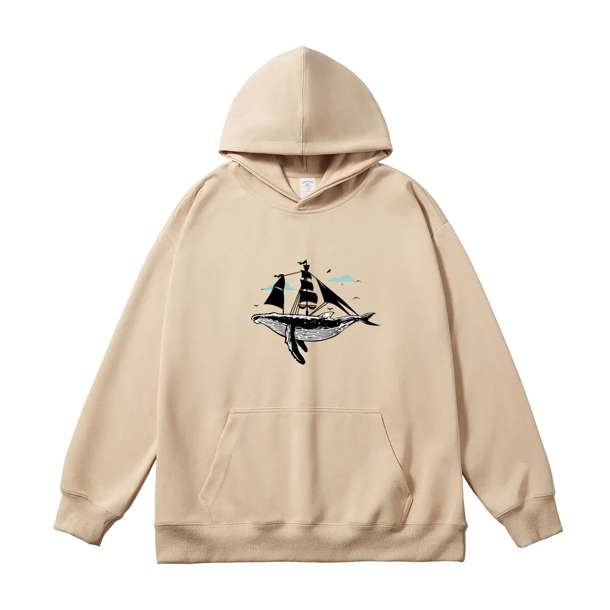Women Sweatshirt Oversized Women's Hoodies Whale Sailboat Graphic Hooded Pullover Female Classic Autumn Thick Sportswear