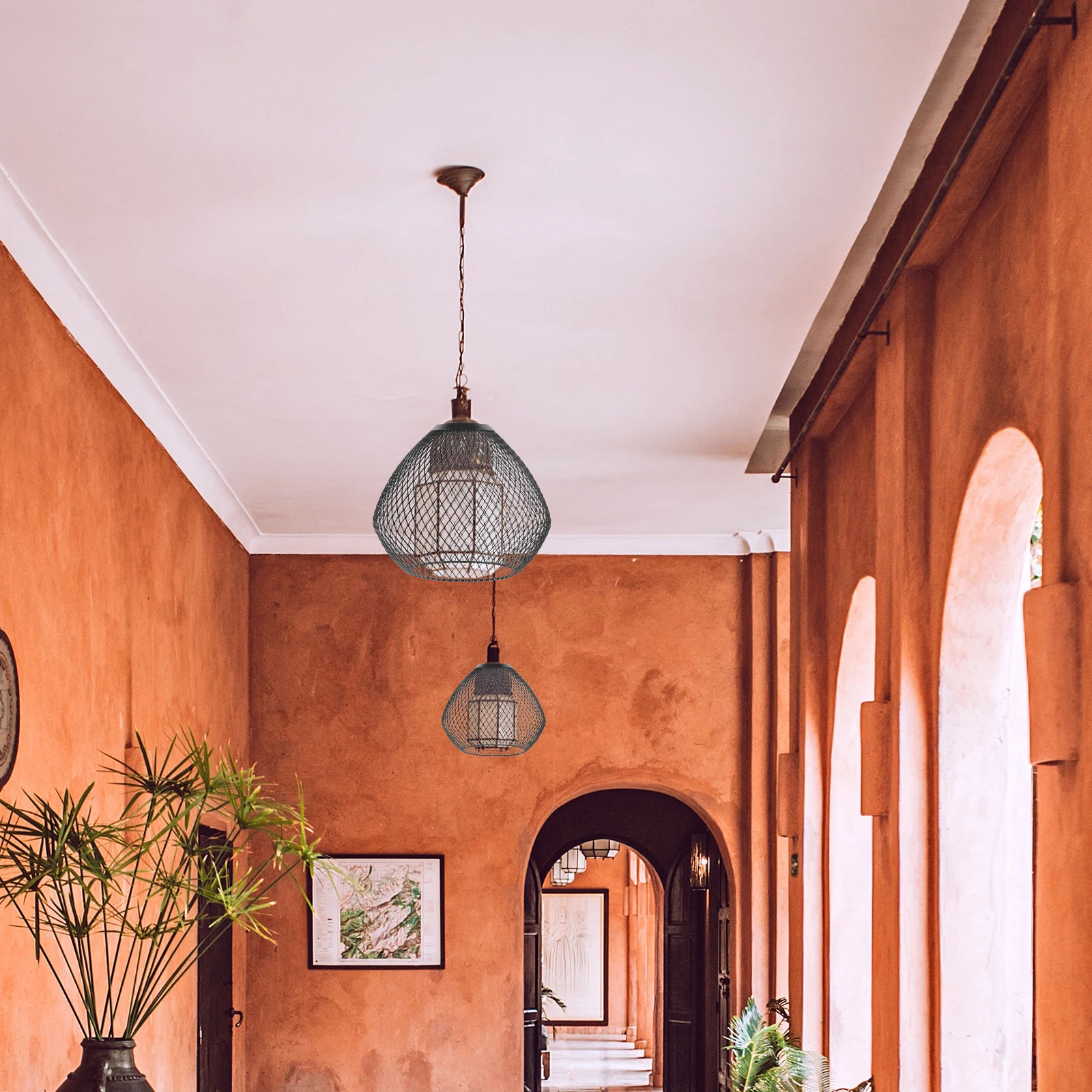 

Geometric Lampshade Hollow Metal Mesh Cage For Pendant Light Decorative Vintage Replacement Black Iron Hanging Lamp Shade