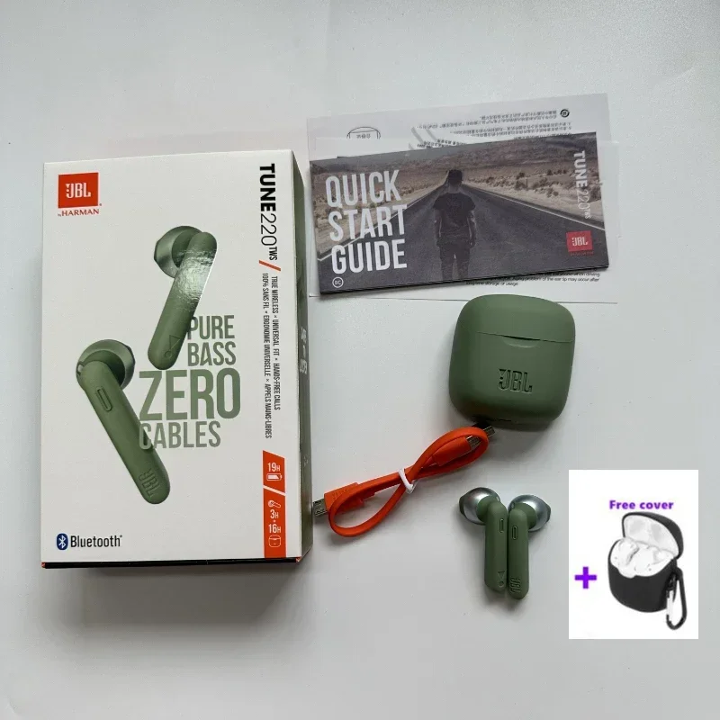 100% Original JBL Tune 220TWS Bluetooth Earphones Wireless Earbuds with Stereo Mic JBL T220 TWS sports Headset witn free Cover