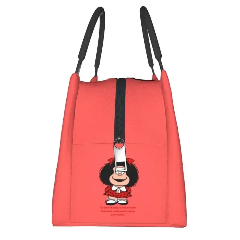 Kawaii Mafalda Insulated Lunch Bag for Outdoor Picnic Quino Argentina Cartoon Waterproof Thermal Cooler Bento Box Women