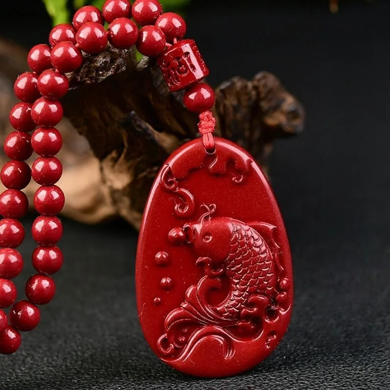 

New Natural Raw Mineral Cinnabar Carp Pendant, Fashionable and Versatile